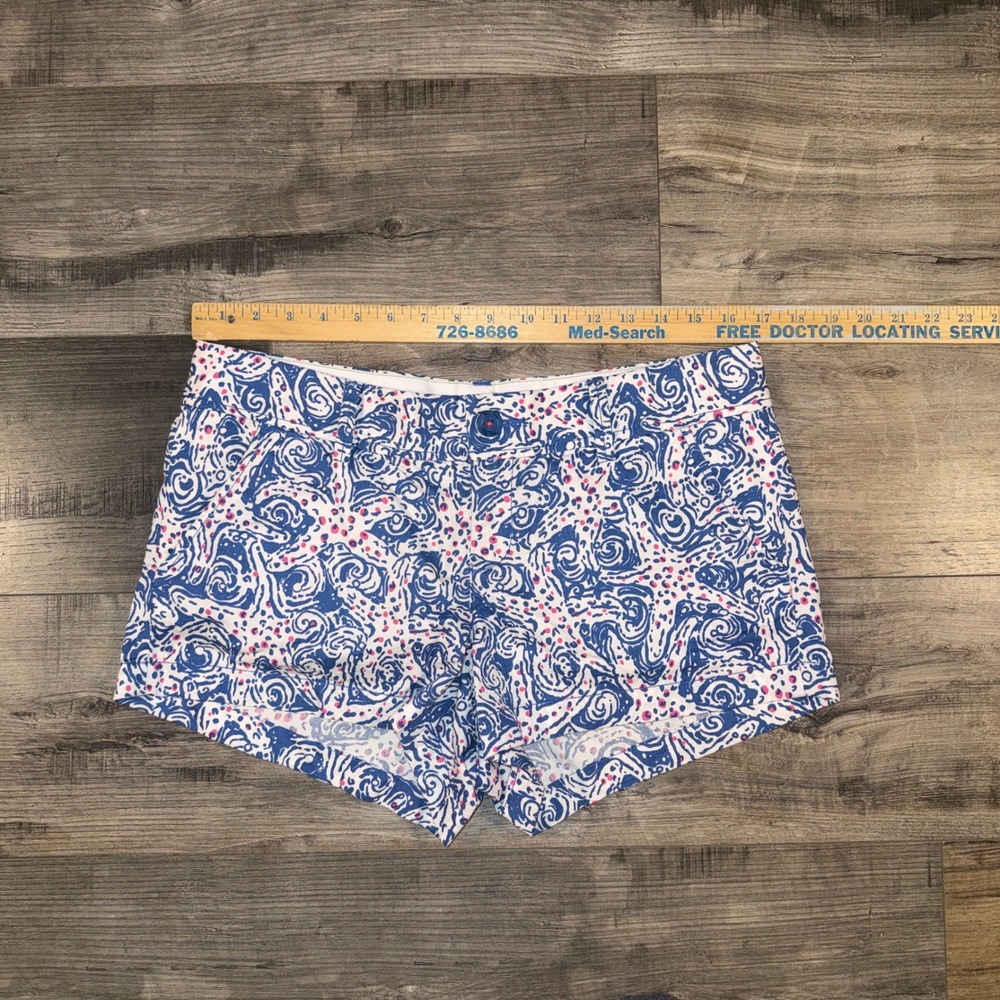 Lilly Pulitzer Walsh Shorts Size 8 Blue White Print Cotton Flat Front - Picture 6 of 8